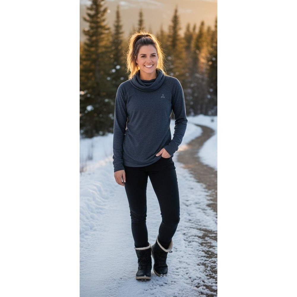 Athleta Thumb Holes‎ Cowl Neck Top Women's Size XS Navy Blue Yoga Lightweight